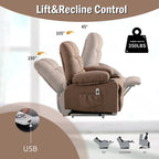 Fauteuil inclinable électrique en lin avec massage et chauffage, poches latérales et ports de charge USB