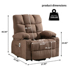 Fauteuil inclinable électrique en lin avec massage et chauffage, poches latérales et ports de charge USB