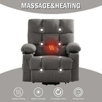 Fauteuil inclinable électrique en lin avec massage et chauffage, poches latérales et ports de charge USB