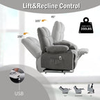 Fauteuil inclinable électrique en lin avec massage et chauffage, poches latérales et ports de charge USB