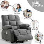 Fauteuil inclinable électrique en lin avec massage et chauffage, poches latérales et ports de charge USB
