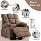 Fauteuil inclinable électrique en lin avec massage et chauffage, poches latérales et ports de charge USB