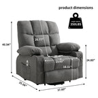 Fauteuil inclinable électrique en lin avec massage et chauffage, poches latérales et ports de charge USB
