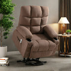 Fauteuil inclinable électrique en lin avec massage et chauffage, poches latérales et ports de charge USB