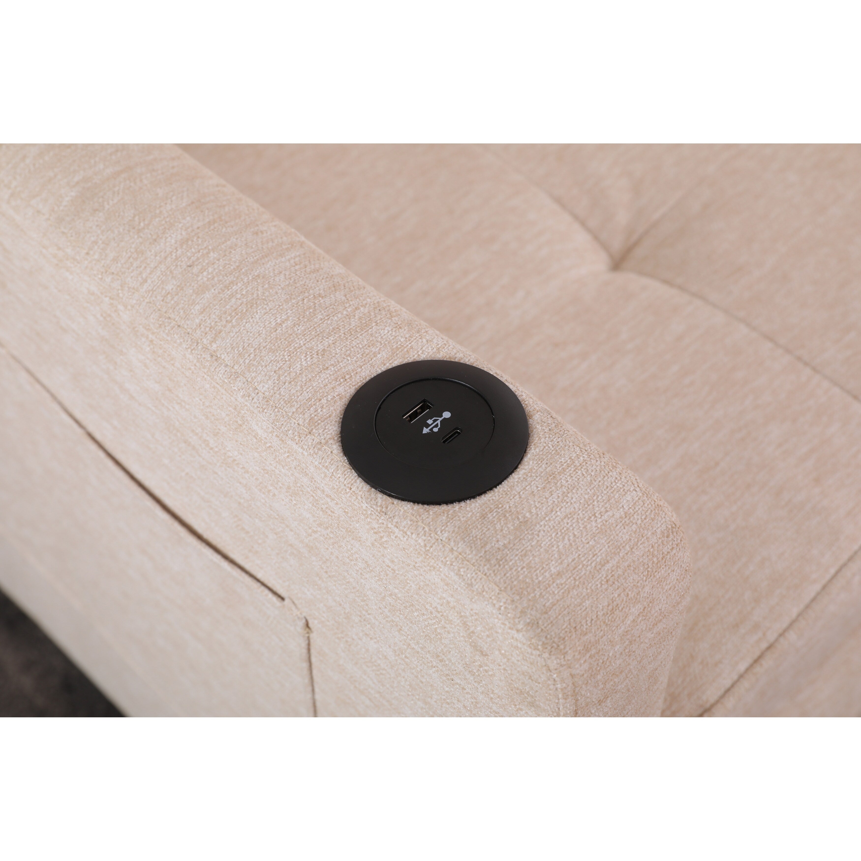 Fauteuil inclinable en lin, lit gigogne, fauteuil de salon pliant, fauteuil convertible avec port USB, porte-gobelet et poches latérales