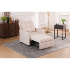 Fauteuil inclinable en lin, lit gigogne, fauteuil de salon pliant, fauteuil convertible avec port USB, porte-gobelet et poches latérales
