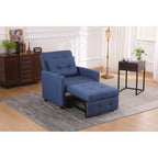 Fauteuil inclinable en lin, lit gigogne, fauteuil de salon pliant, fauteuil convertible avec port USB, porte-gobelet et poches latérales