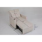 Fauteuil inclinable en lin, lit gigogne, fauteuil de salon pliant, fauteuil convertible avec port USB, porte-gobelet et poches latérales