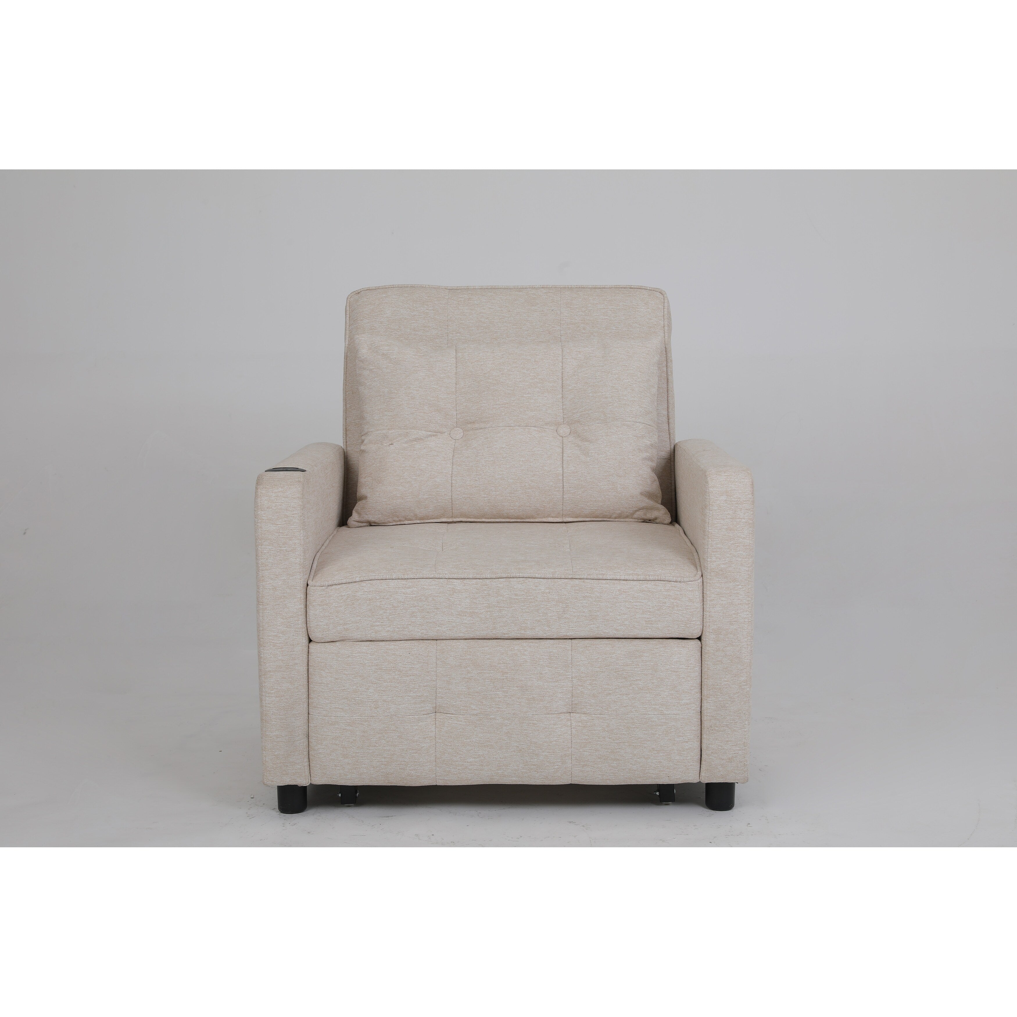 Fauteuil inclinable en lin, lit gigogne, fauteuil de salon pliant, fauteuil convertible avec port USB, porte-gobelet et poches latérales