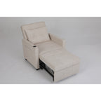 Fauteuil inclinable en lin, lit gigogne, fauteuil de salon pliant, fauteuil convertible avec port USB, porte-gobelet et poches latérales