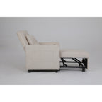 Fauteuil inclinable en lin, lit gigogne, fauteuil de salon pliant, fauteuil convertible avec port USB, porte-gobelet et poches latérales