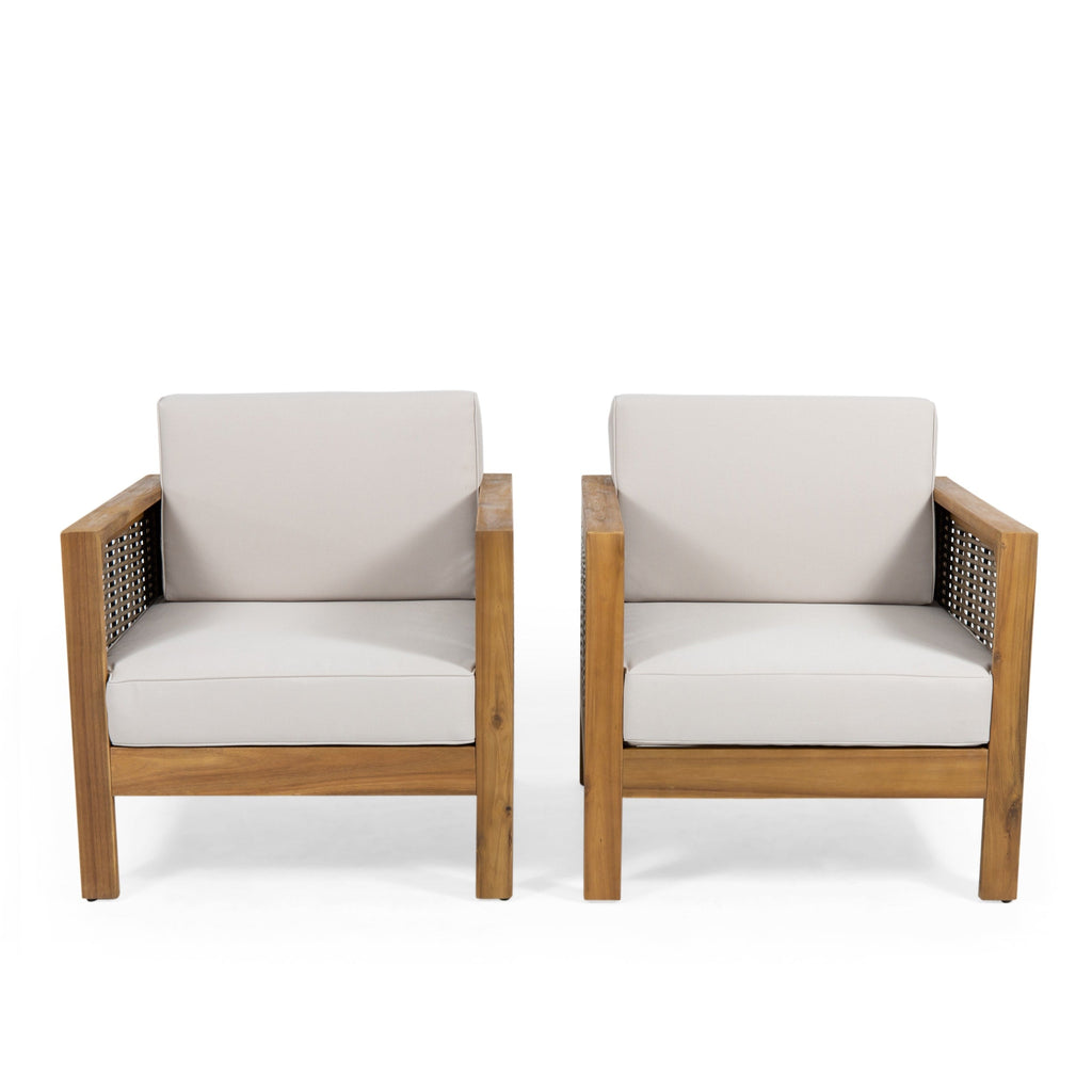 Fauteuil club d'extérieur Linwood en bois d'acacia avec détails en osier (lot de 2) par Christopher Knight Home