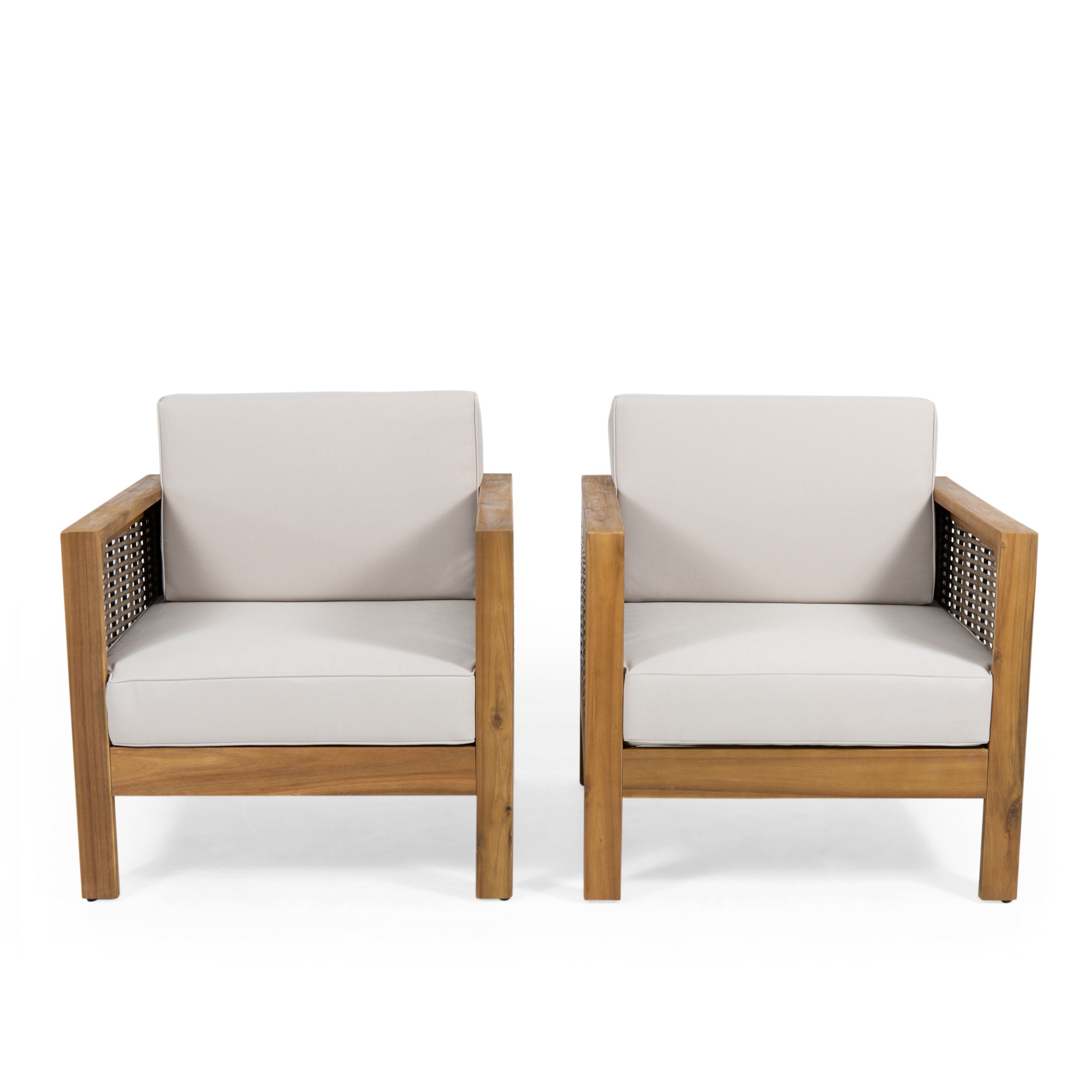 Fauteuil club d'extérieur Linwood en bois d'acacia avec détails en osier (lot de 2) par Christopher Knight Home