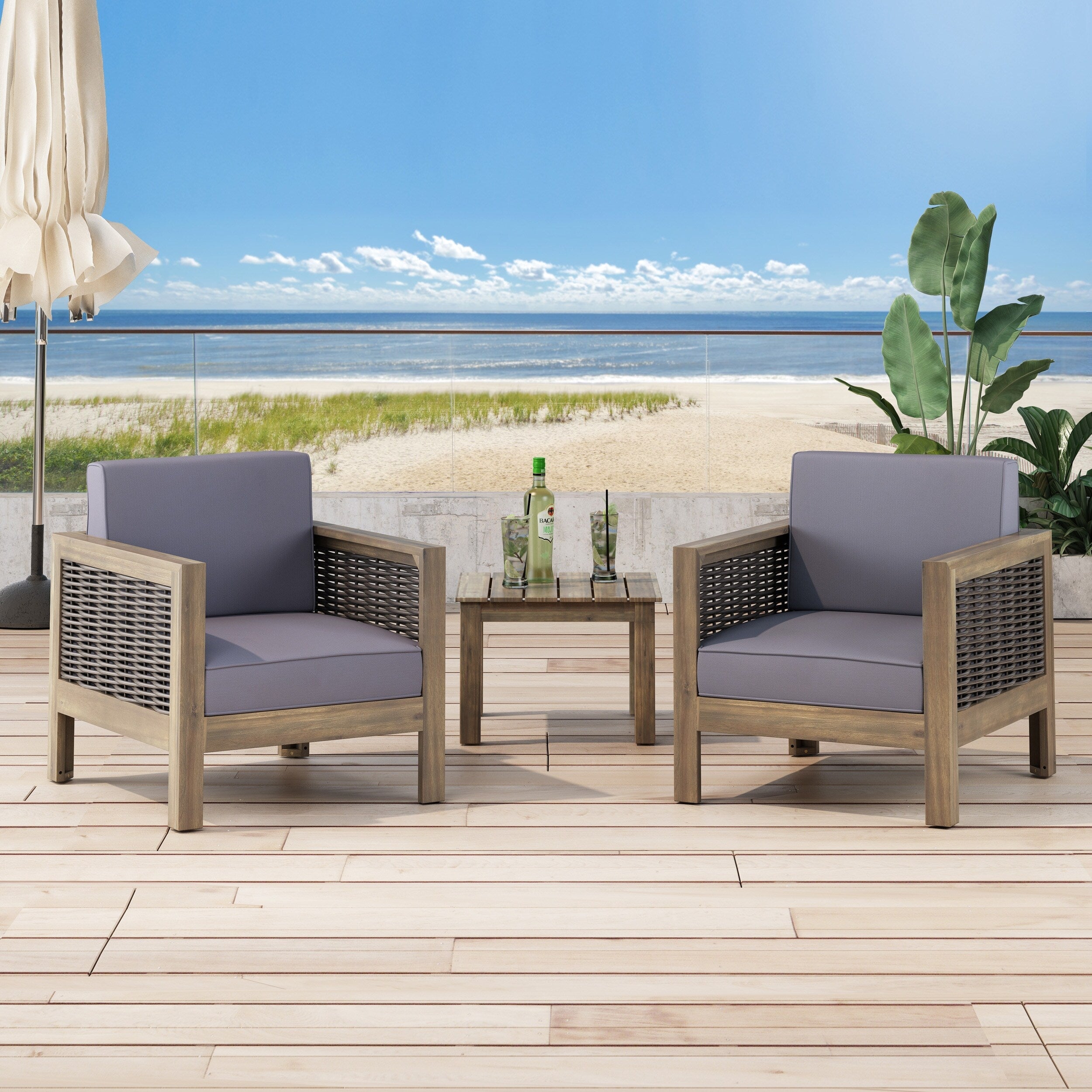 Fauteuil club d'extérieur Linwood en bois d'acacia avec détails en osier (lot de 2) par Christopher Knight Home