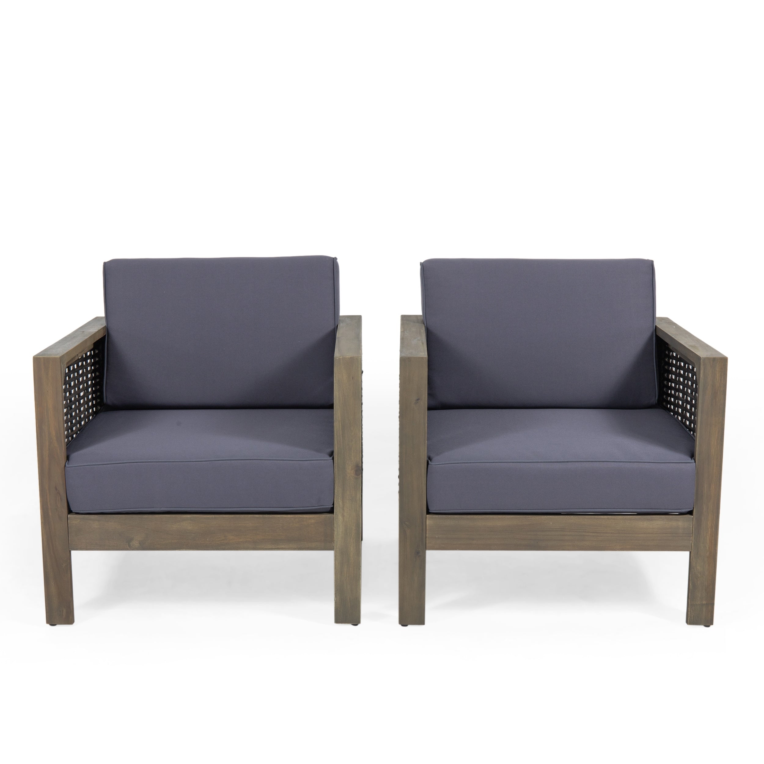 Fauteuil club d'extérieur Linwood en bois d'acacia avec détails en osier (lot de 2) par Christopher Knight Home
