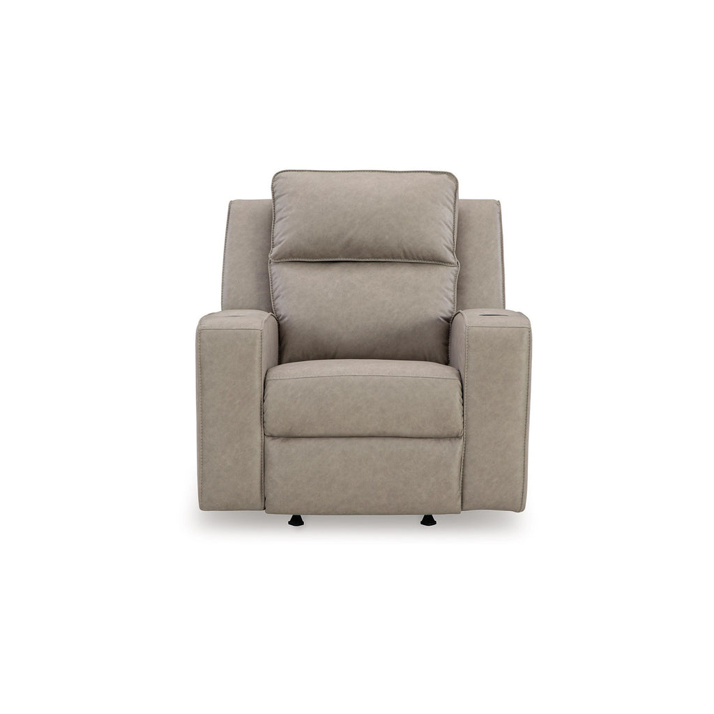 Fauteuil inclinable à bascule manuel Livie, porte-gobelet, similicuir beige gris