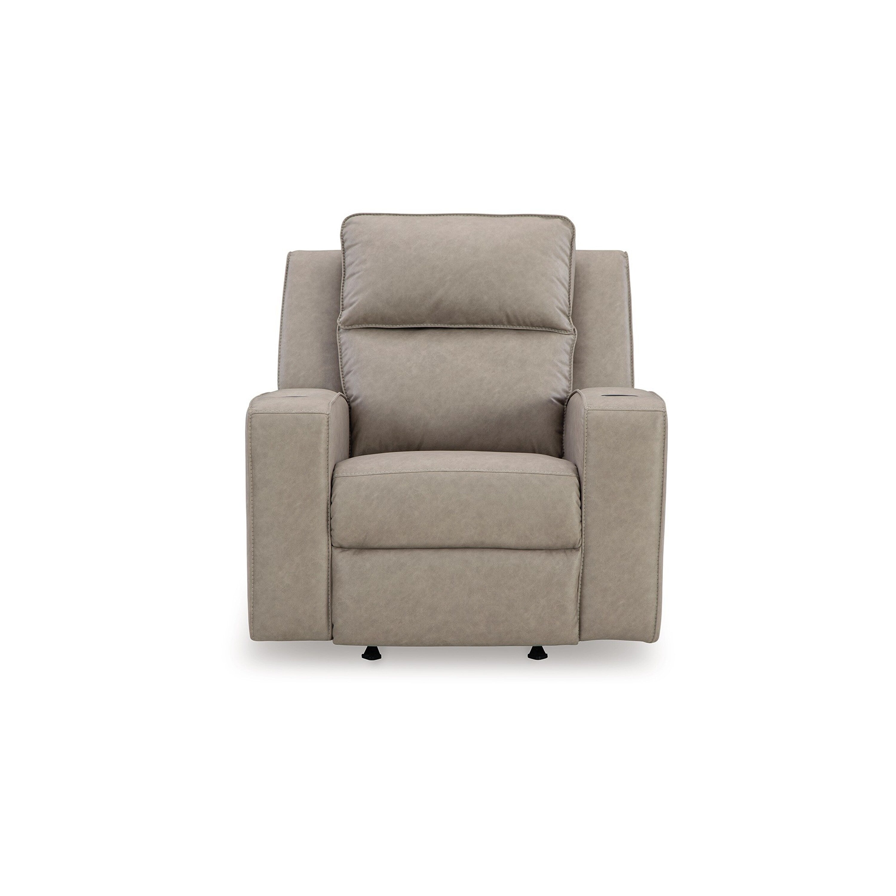 Fauteuil inclinable à bascule manuel Livie, porte-gobelet, similicuir beige gris