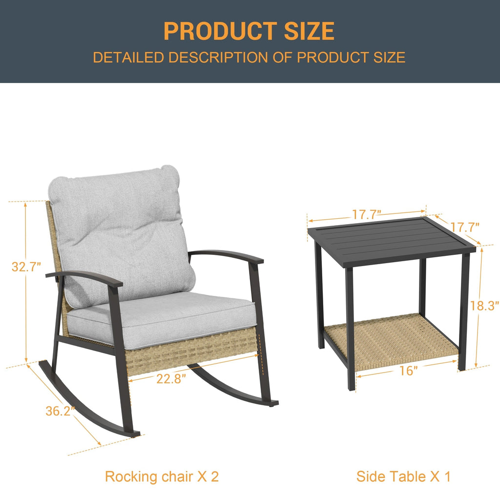 Ensemble de bistrot à bascule 3 pièces Livoosun, mobilier de jardin, ensemble de 2 chaises de patio avec table d'appoint pour jardin