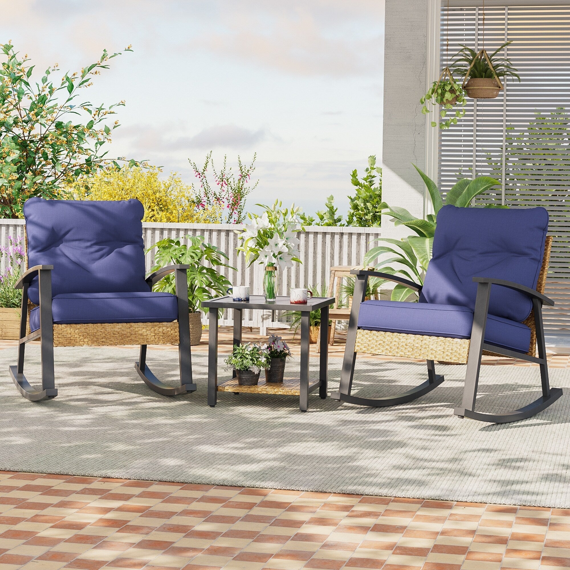Ensemble de bistrot à bascule 3 pièces Livoosun, mobilier de jardin, ensemble de 2 chaises de patio avec table d'appoint pour jardin