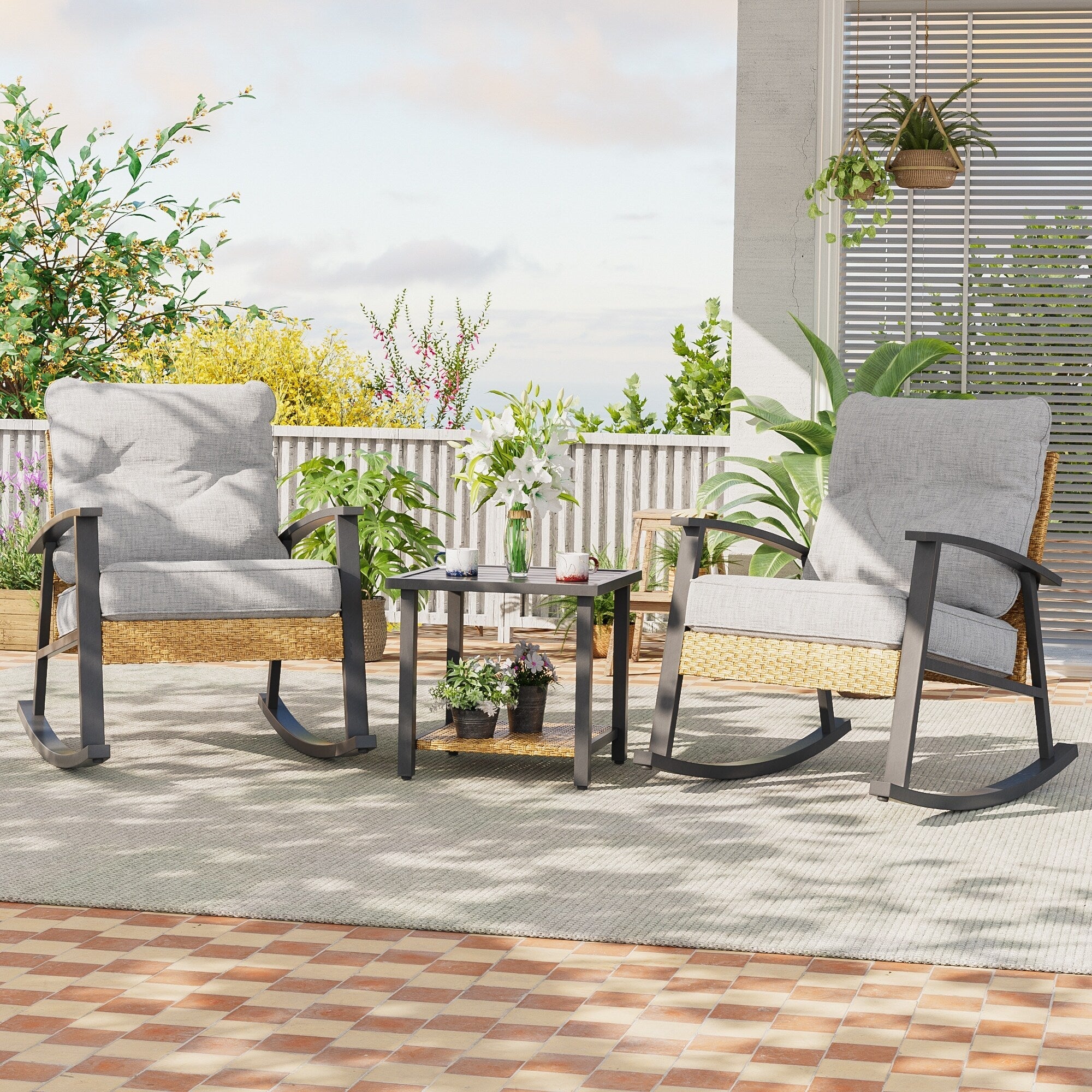 Ensemble de bistrot à bascule 3 pièces Livoosun, mobilier de jardin, ensemble de 2 chaises de patio avec table d'appoint pour jardin