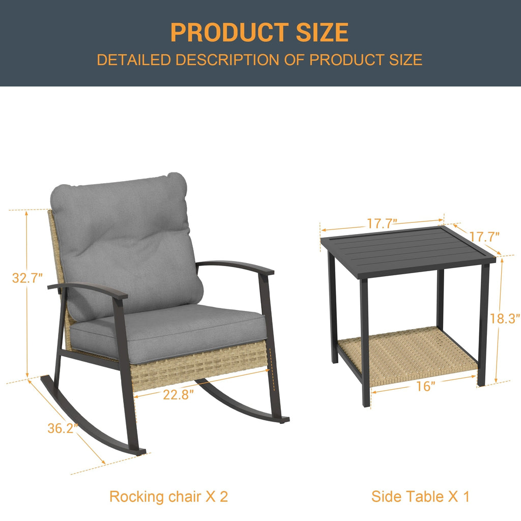 Ensemble de bistrot à bascule 3 pièces Livoosun, mobilier de jardin, ensemble de 2 chaises de patio avec table d'appoint pour jardin