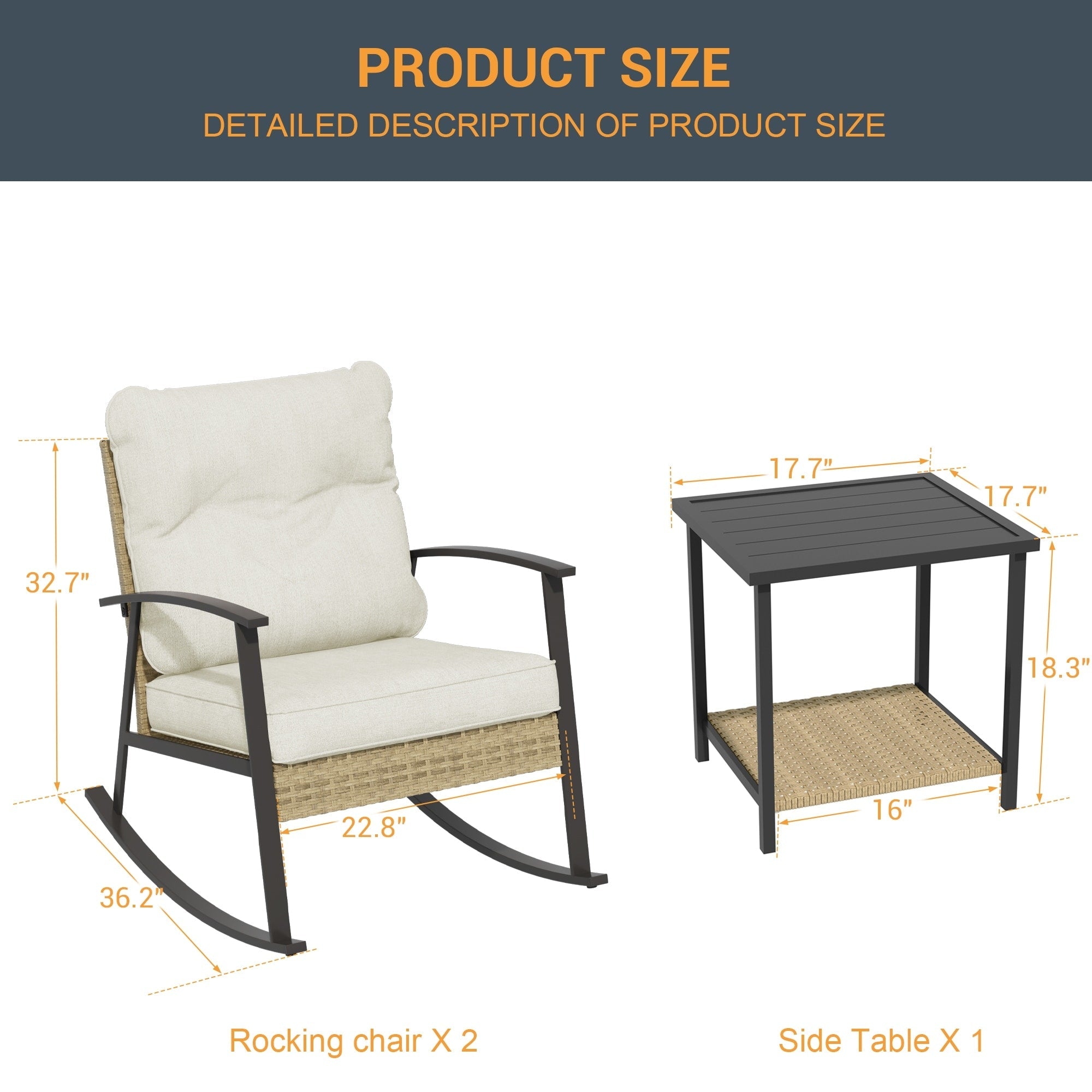 Ensemble de bistrot à bascule 3 pièces Livoosun, mobilier de jardin, ensemble de 2 chaises de patio avec table d'appoint pour jardin