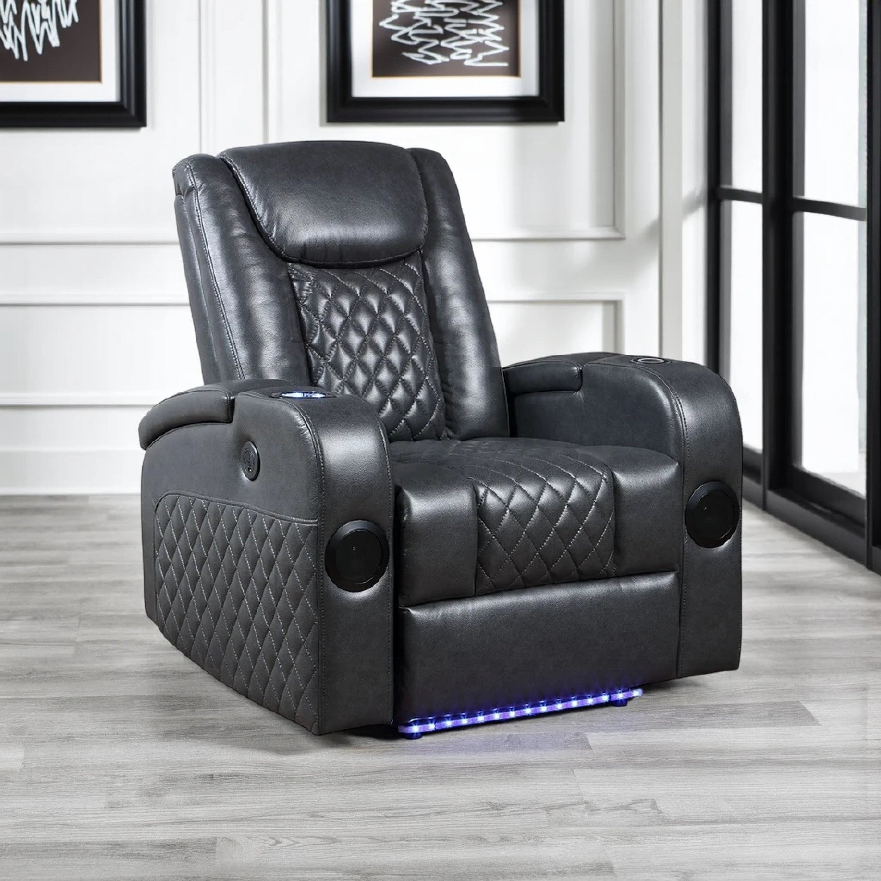 Fauteuil inclinable motorisé Liza, Bluetooth, USB, similicuir gris