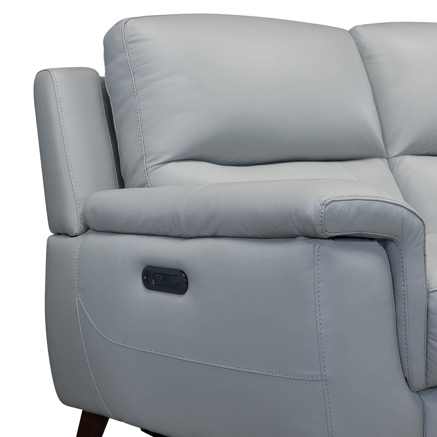 Canapé inclinable électrique Lizette 78 en cuir gris tourterelle ou marron avec port USB