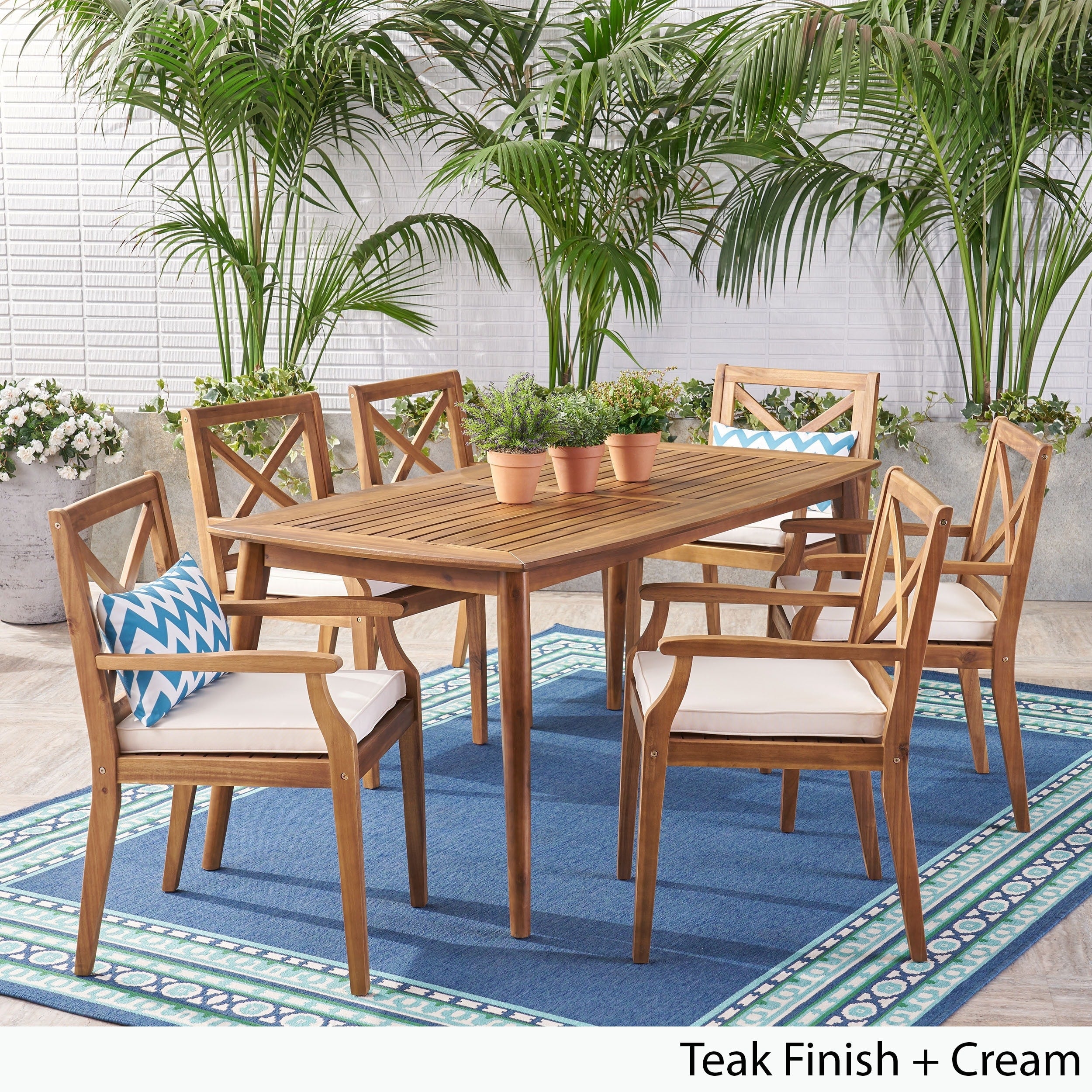 Ensemble de salle à manger d'extérieur Llano 7 pièces en acacia par Christopher Knight Home
