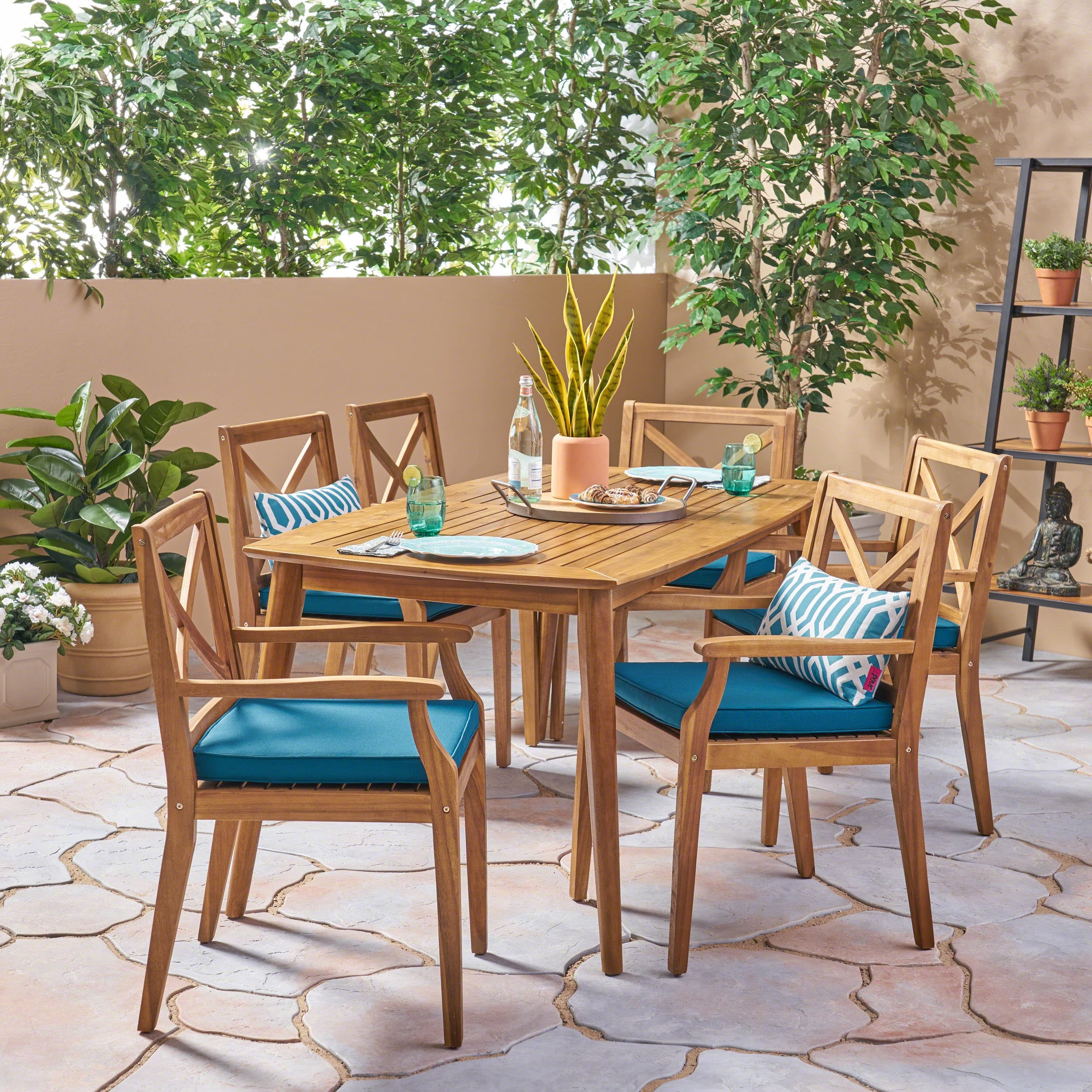 Ensemble de salle à manger d'extérieur Llano 7 pièces en acacia par Christopher Knight Home