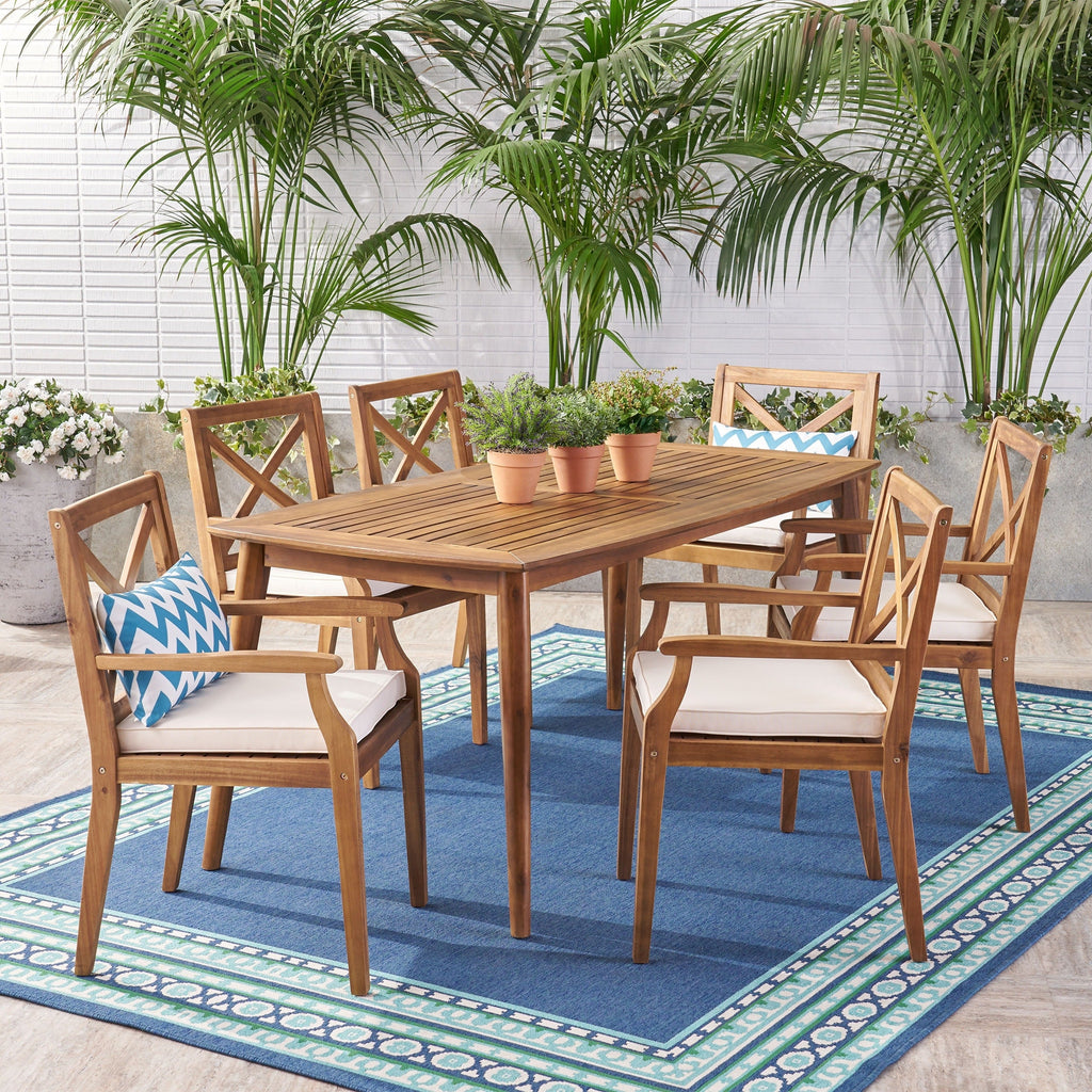 Ensemble de salle à manger d'extérieur Llano 7 pièces en acacia par Christopher Knight Home