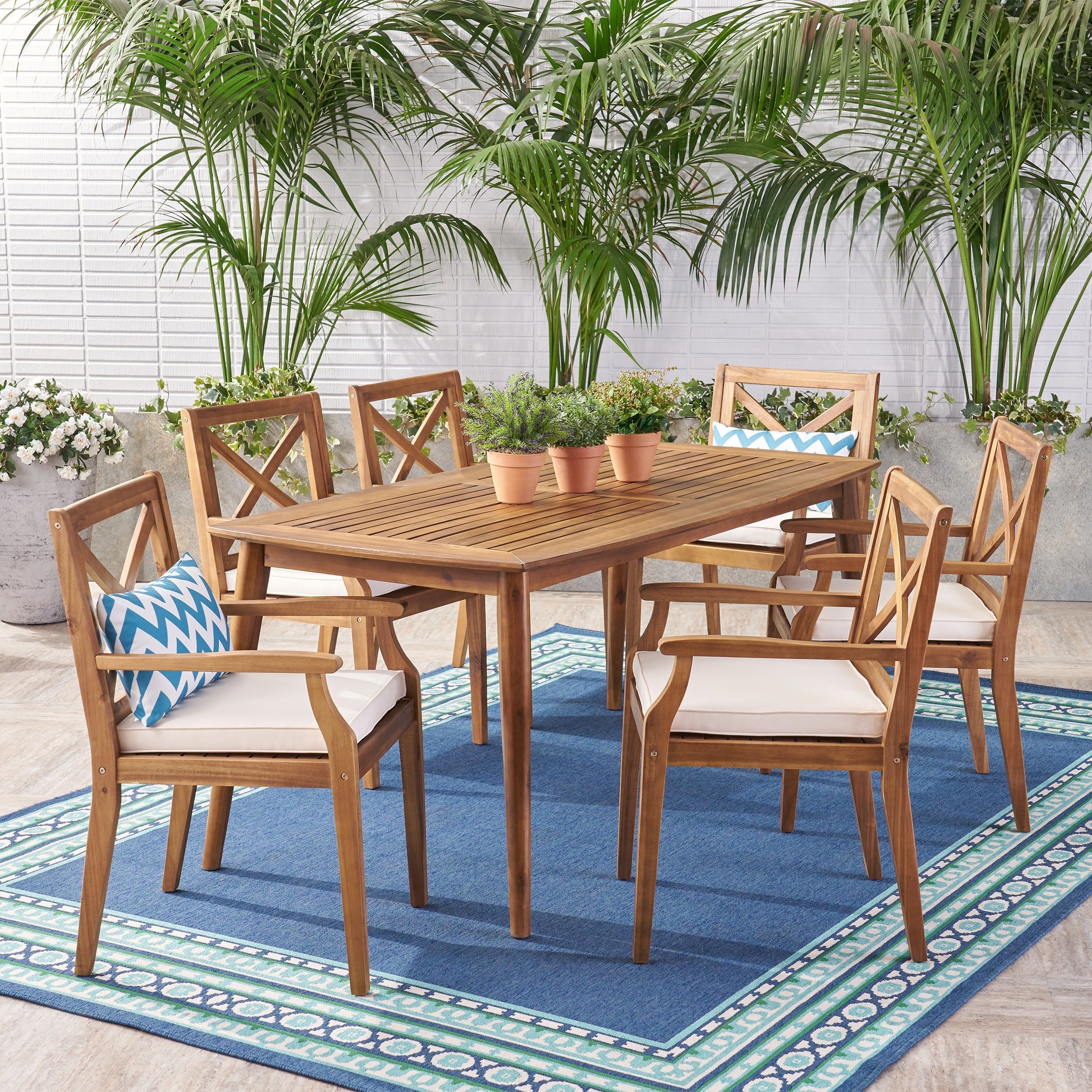 Ensemble de salle à manger d'extérieur Llano 7 pièces en acacia par Christopher Knight Home