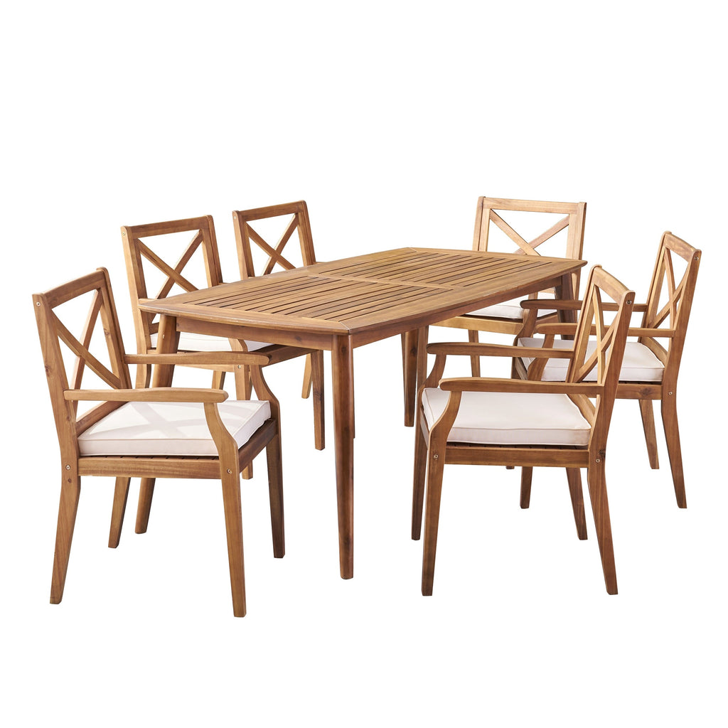 Ensemble de salle à manger d'extérieur Llano 7 pièces en acacia par Christopher Knight Home