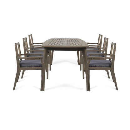Ensemble de salle à manger d'extérieur Llano 7 pièces en acacia par Christopher Knight Home
