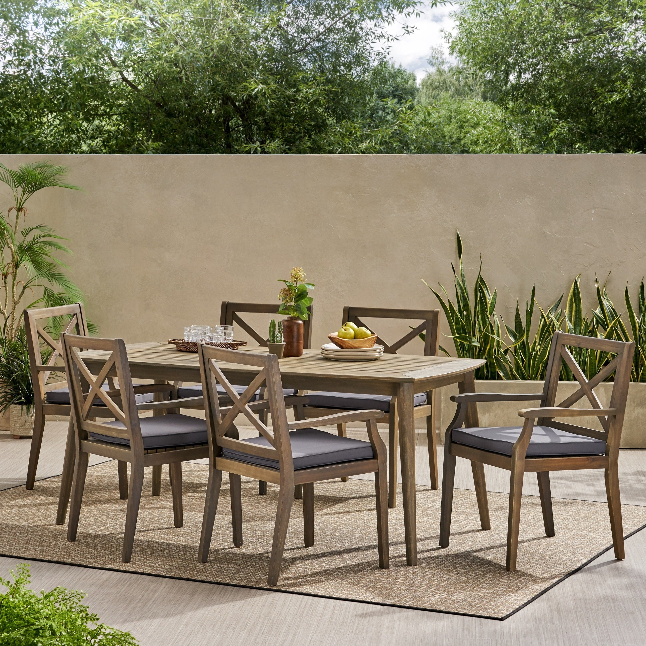 Ensemble de salle à manger d'extérieur Llano 7 pièces en acacia par Christopher Knight Home