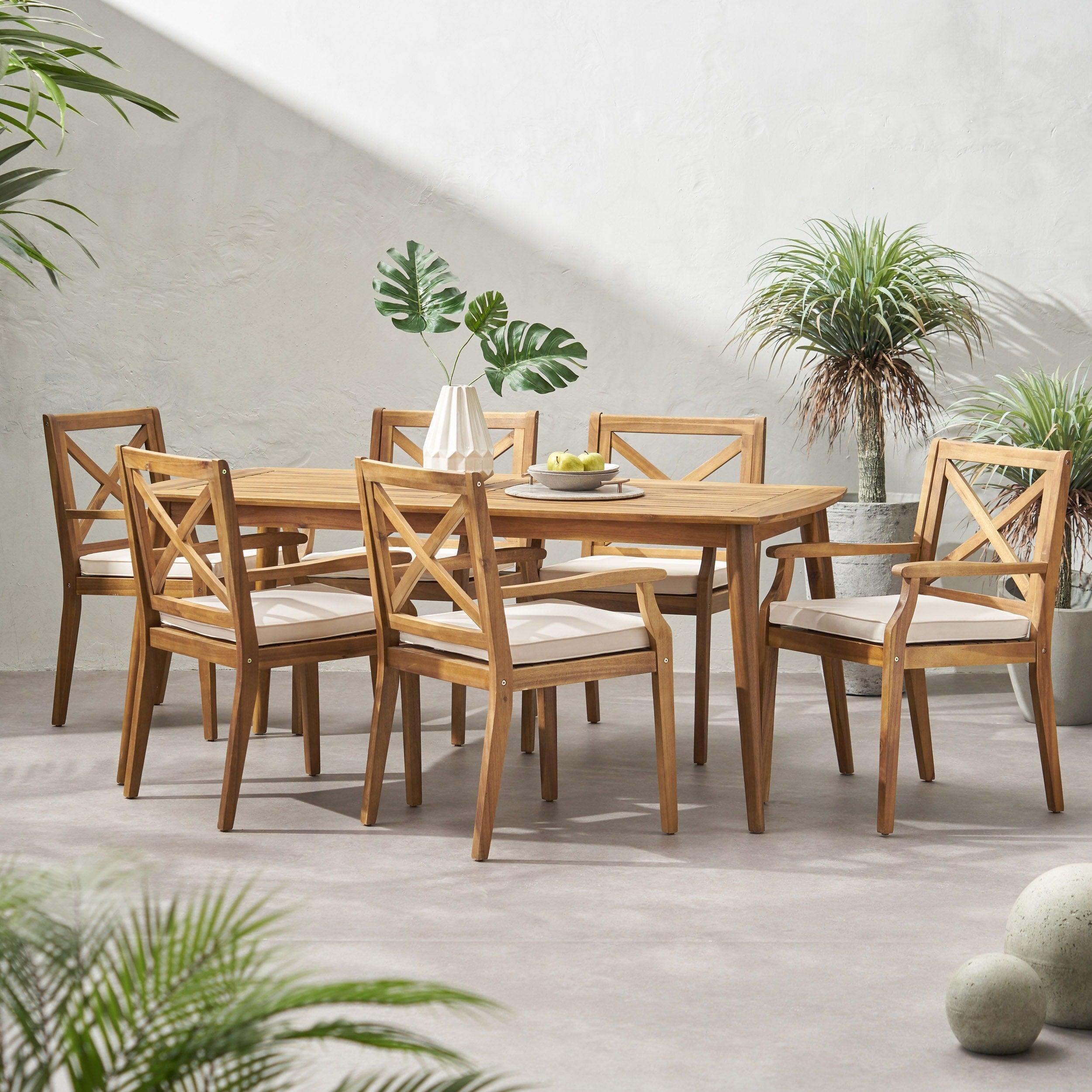 Ensemble de salle à manger d'extérieur Llano 7 pièces en acacia par Christopher Knight Home