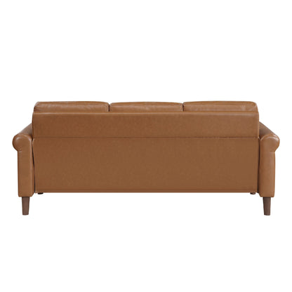 Canapé Lo avec accoudoirs roulés, similicuir marron style milieu du siècle, 79 pouces