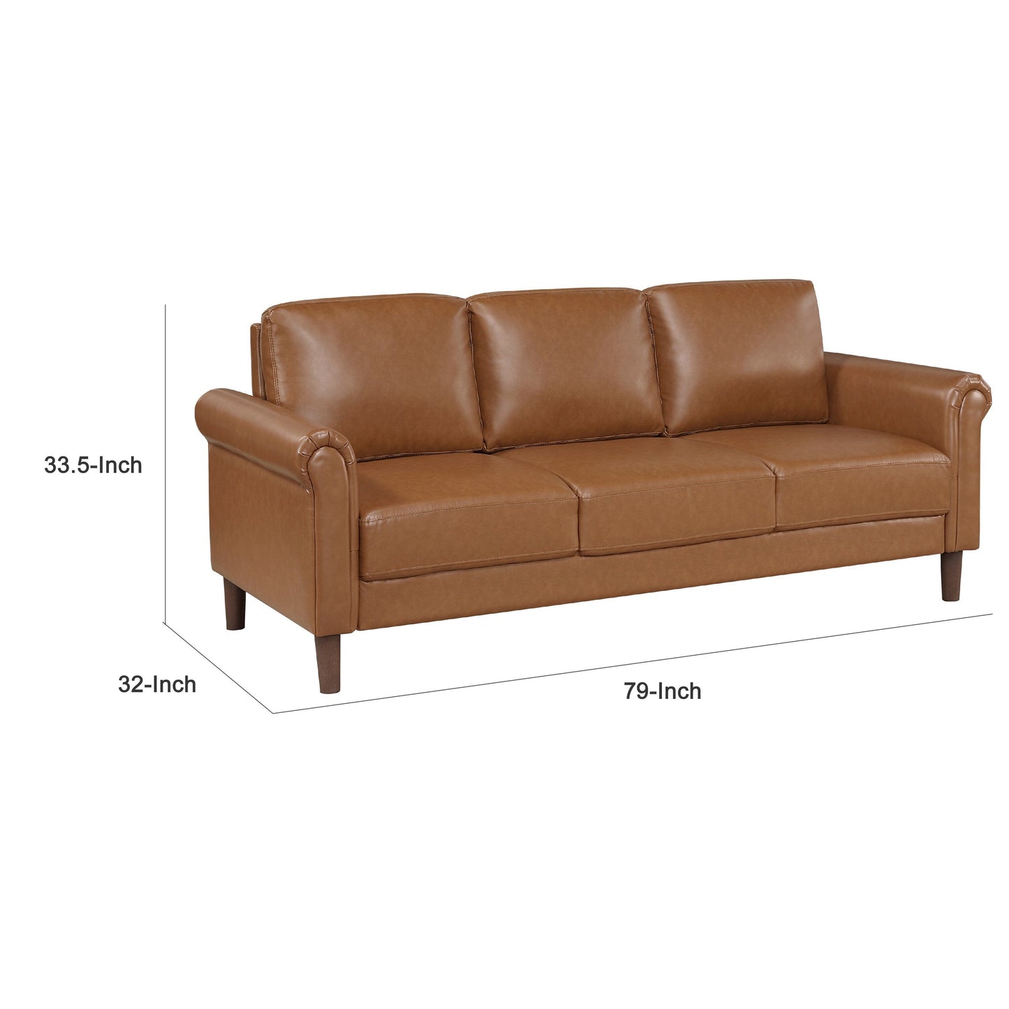 Canapé Lo avec accoudoirs roulés, similicuir marron style milieu du siècle, 79 pouces