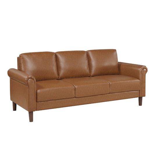 Canapé Lo avec accoudoirs roulés, similicuir marron style milieu du siècle, 79 pouces