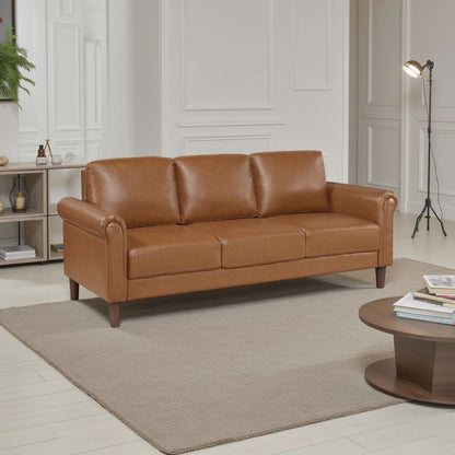 Canapé Lo avec accoudoirs roulés, similicuir marron style milieu du siècle, 79 pouces