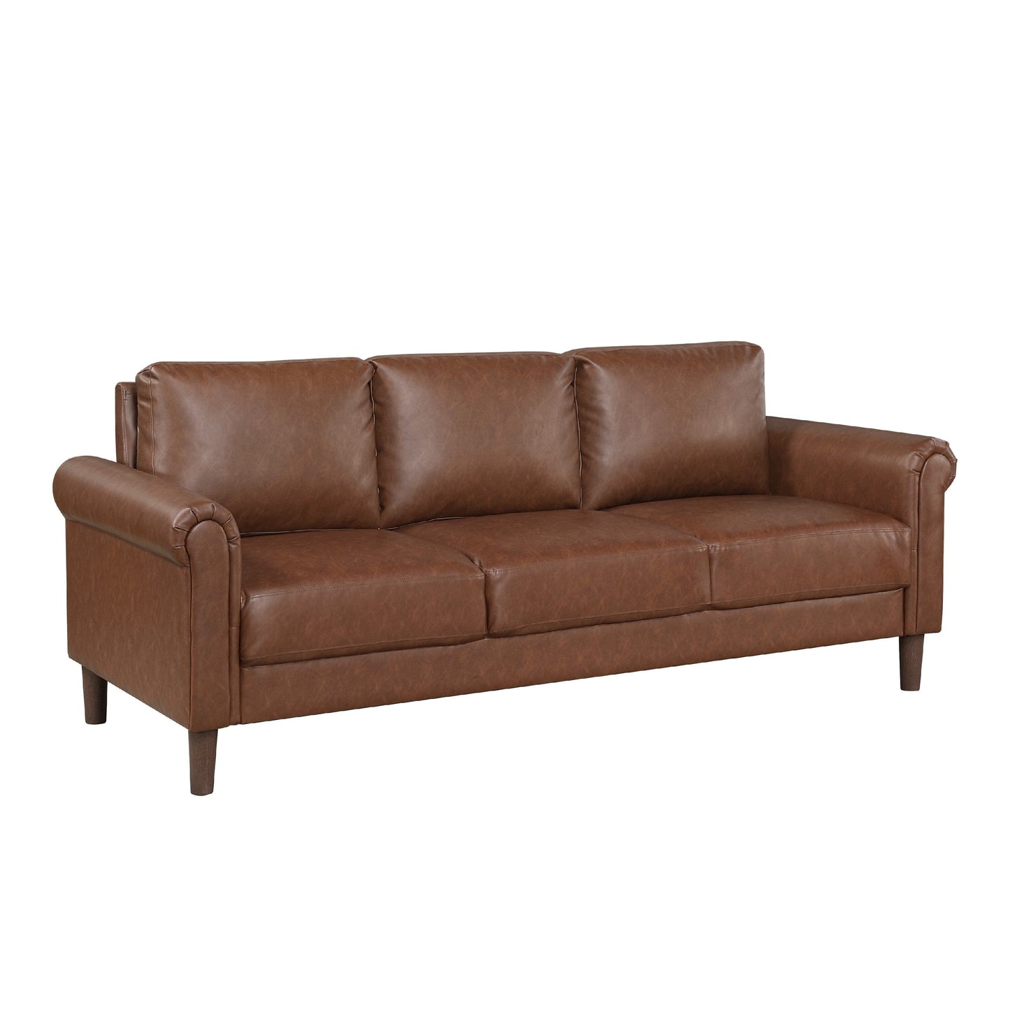 Canapé Lo avec accoudoirs roulés, similicuir marron foncé style milieu du siècle, 79 pouces