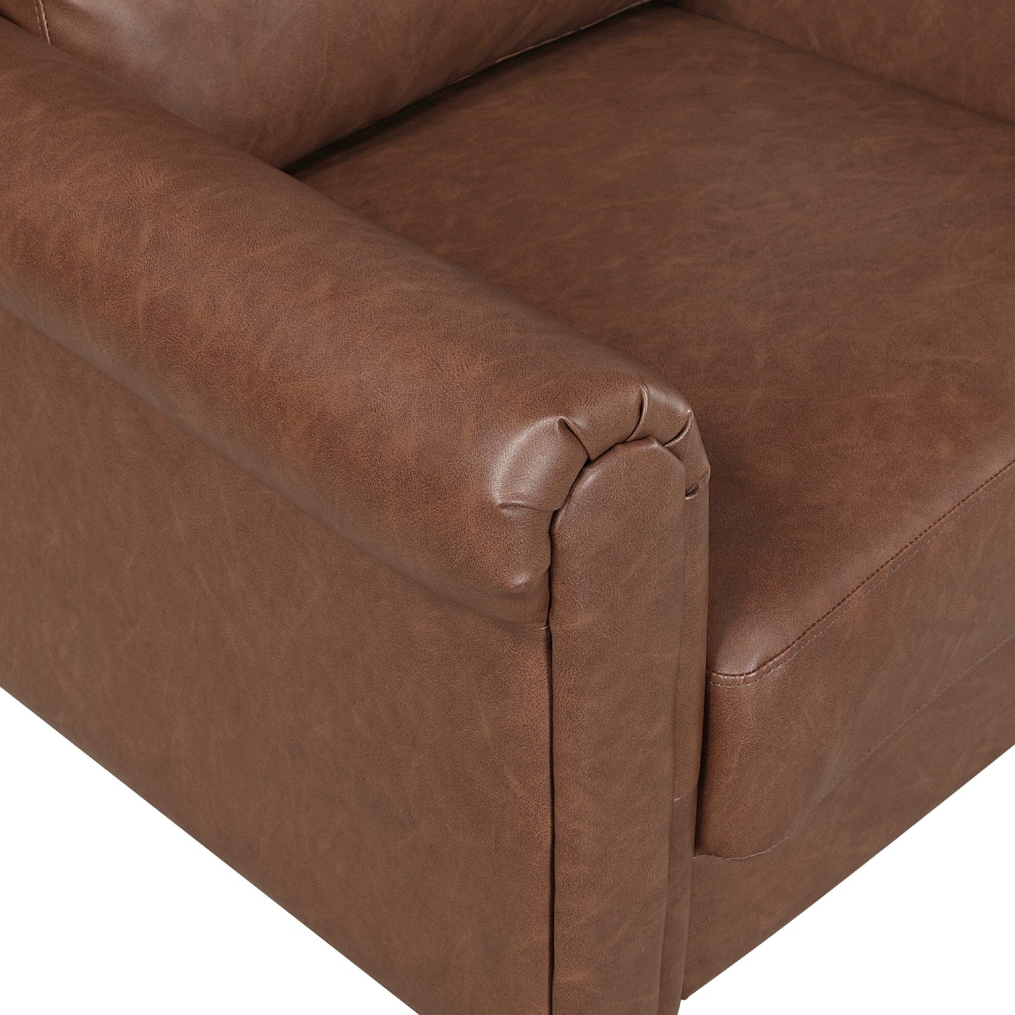 Canapé Lo avec accoudoirs roulés, similicuir marron foncé style milieu du siècle, 79 pouces