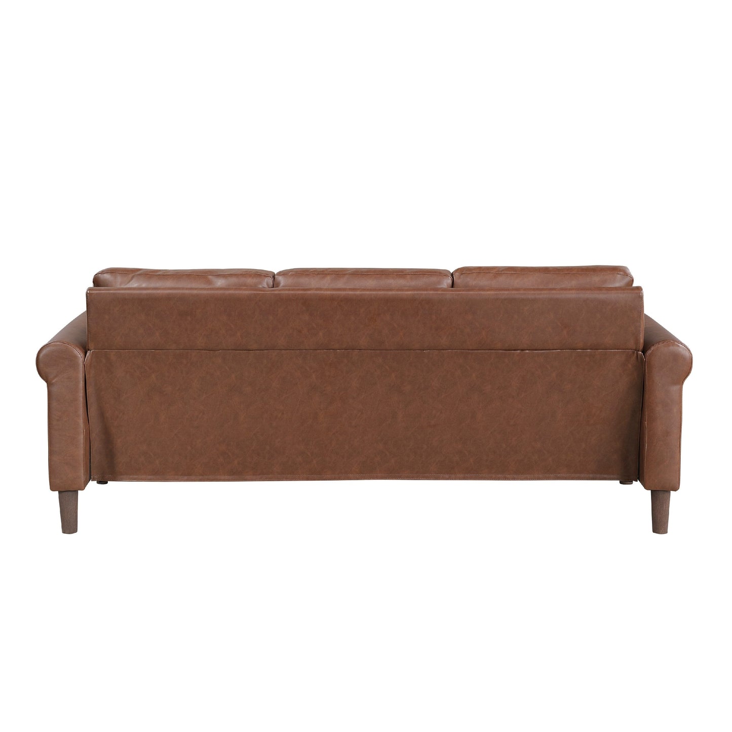 Canapé Lo avec accoudoirs roulés, similicuir marron foncé style milieu du siècle, 79 pouces