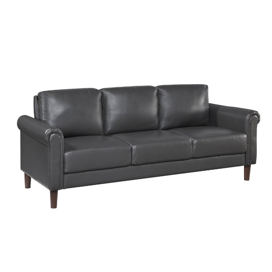 Canapé Lo avec accoudoirs roulés, similicuir gris foncé style milieu du siècle, 79 pouces