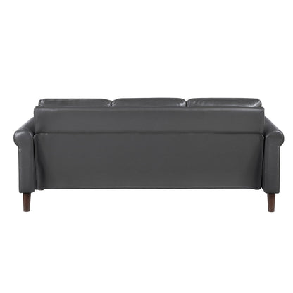 Canapé Lo avec accoudoirs roulés, similicuir gris foncé style milieu du siècle, 79 pouces