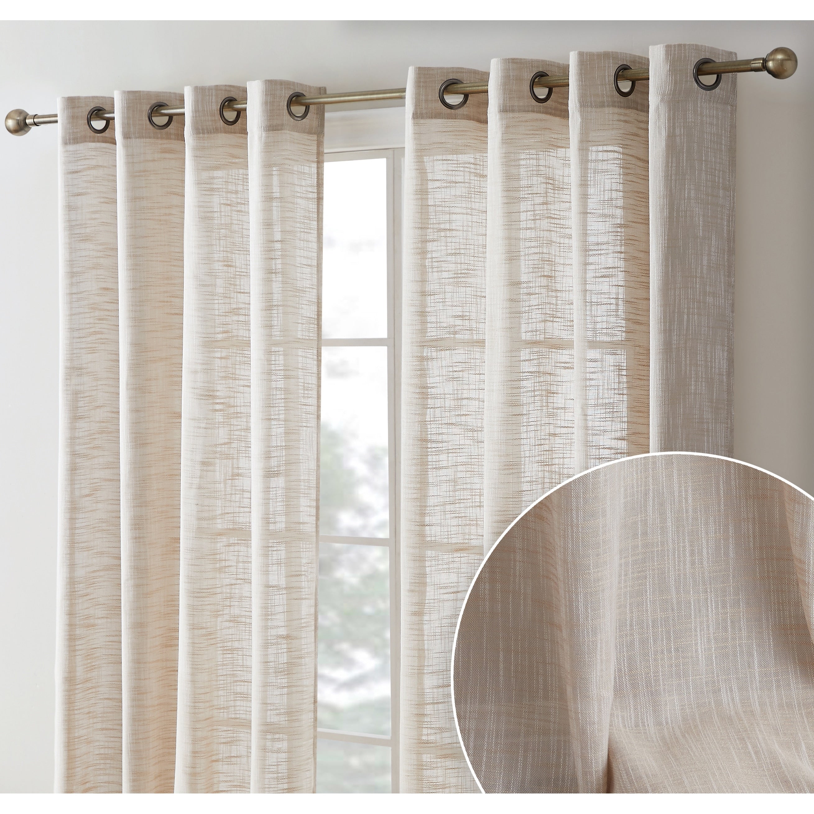 HLC.me Madison Lot de 2 rideaux épais en imitation lin texturé, transparents et filtrant la lumière du soleil