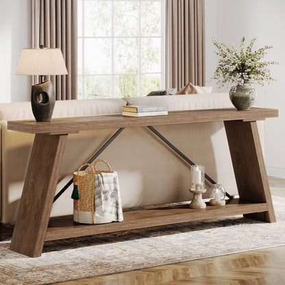 Table console en bois rustique de 70,9 pouces de long avec étagère de rangement