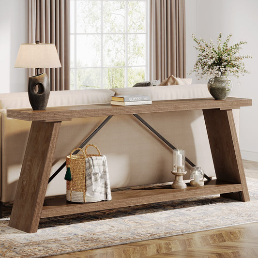 Table console en bois rustique de 70,9 pouces de long avec étagère de rangement