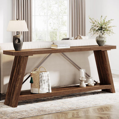 Table console en bois rustique de 70,9 pouces de long avec étagère de rangement