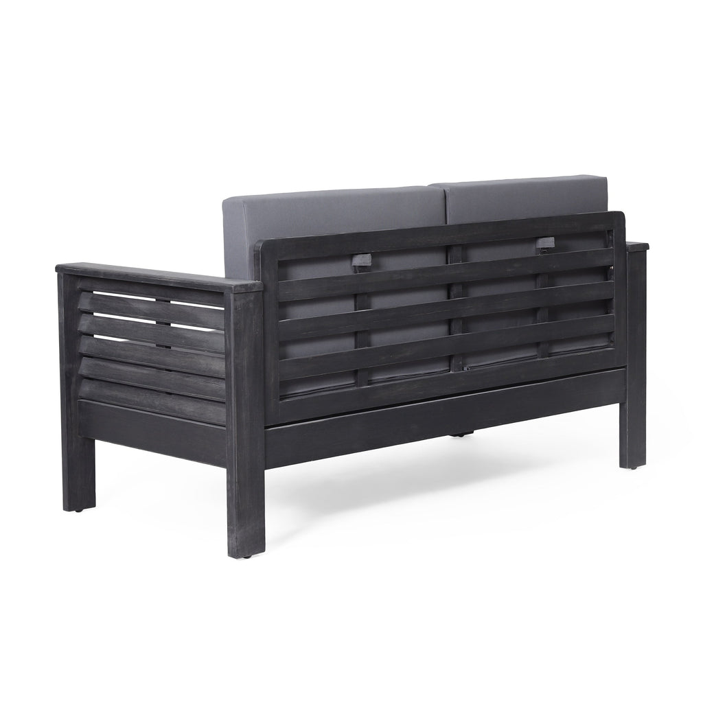 Ensemble causeuse et table basse d'extérieur en bois d'acacia Louver avec coussins par Christopher Knight Home